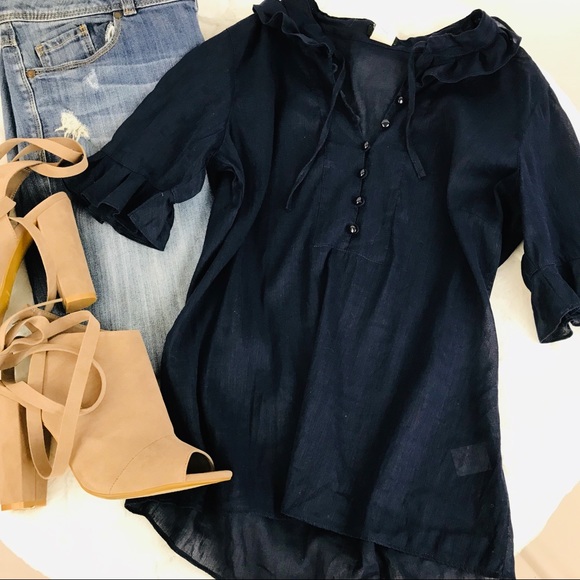 J. Crew Tops - J Crew | Navy Alessia Linen Ruffle Top